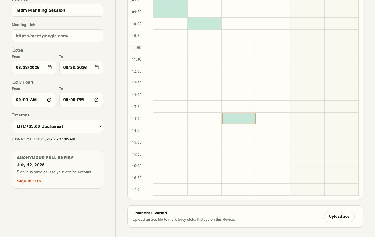 Mark proposed times on the availability grid