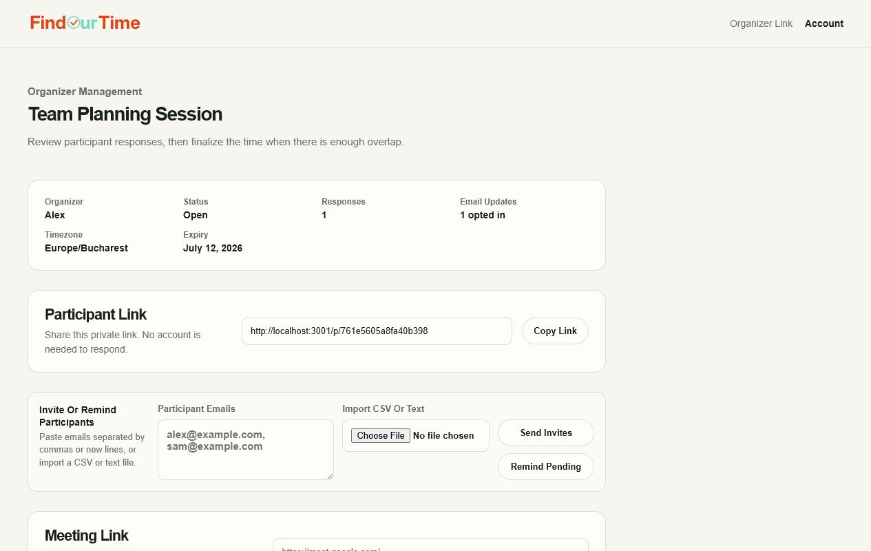 Organizer reviewing best times and participant overlap