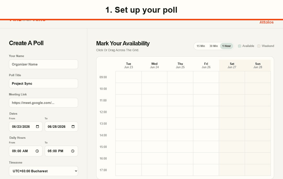 Animated walkthrough of the FindOurTime scheduling flow