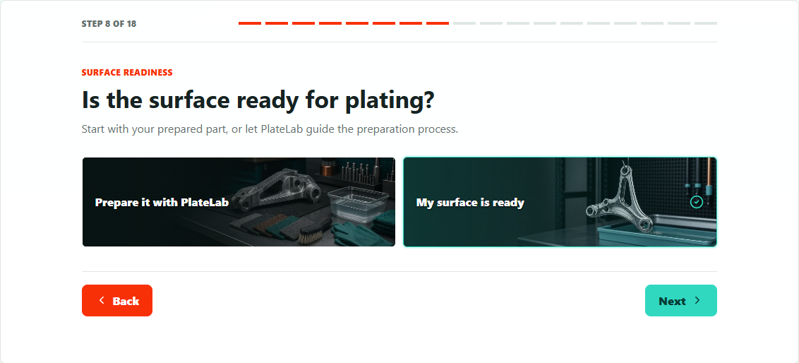 Choosing PlateLab surface preparation or confirming the surface is ready