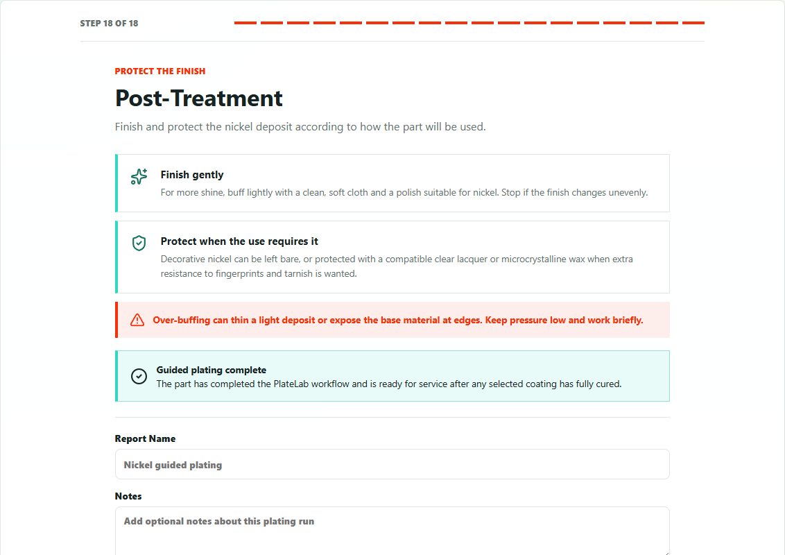 PlateLab post-treatment guidance after electroplating