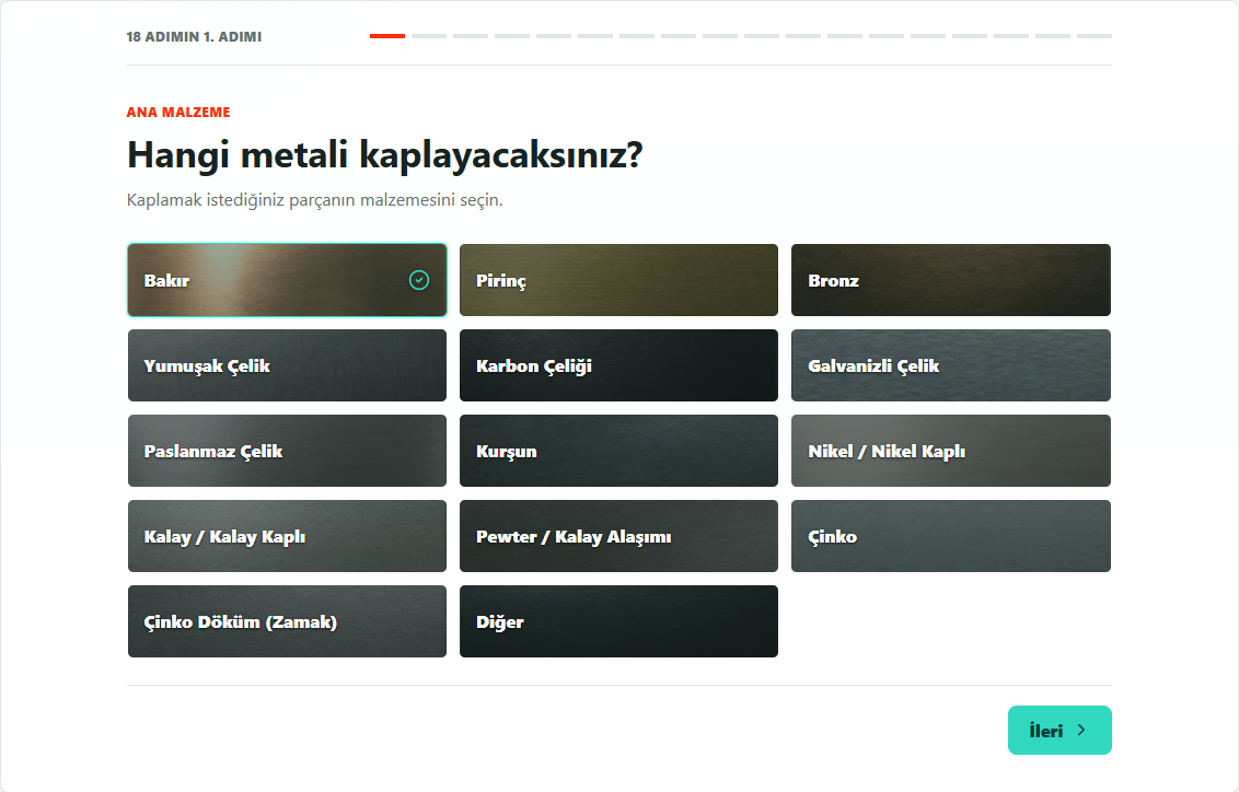 PlateLab Rehberli Kaplama'da ana malzeme seçimi