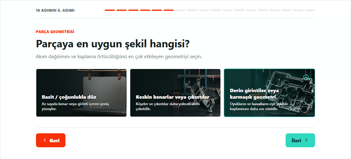 PlateLab'de düz, keskin kenarlı veya karmaşık parça geometrisi seçimi