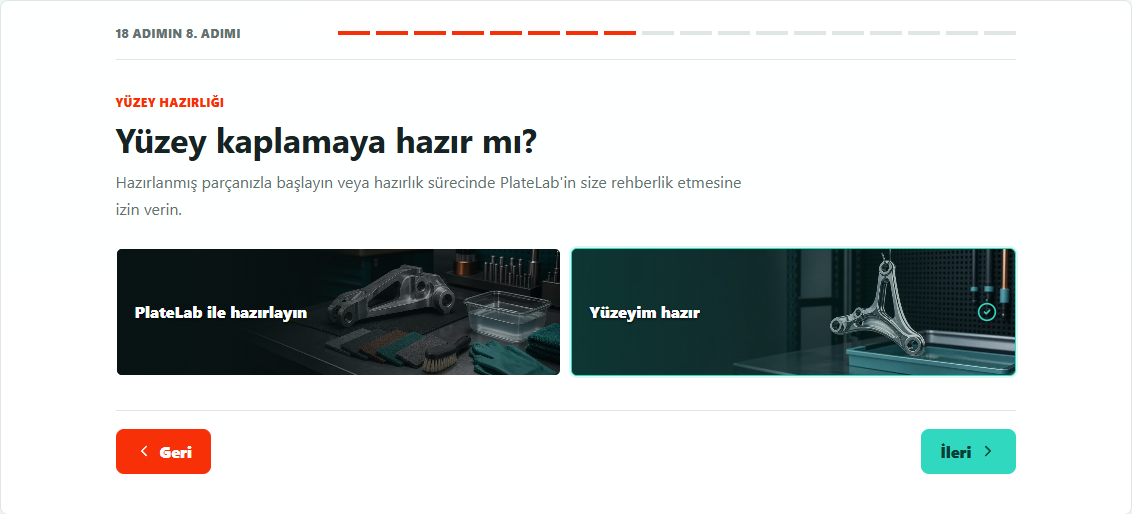 PlateLab ile yüzey hazırlama veya yüzeyin hazır olduğunu onaylama