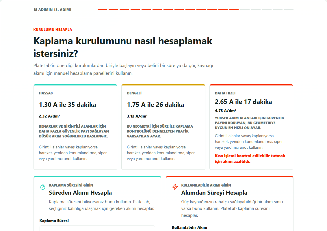 Hassas, Dengeli ve Daha Hızlı elektrokaplama akım ve süre önerilerinin karşılaştırılması